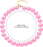 Ymapinc pink pearl dog necklace close up showing adjustable zinc alloy extension chain