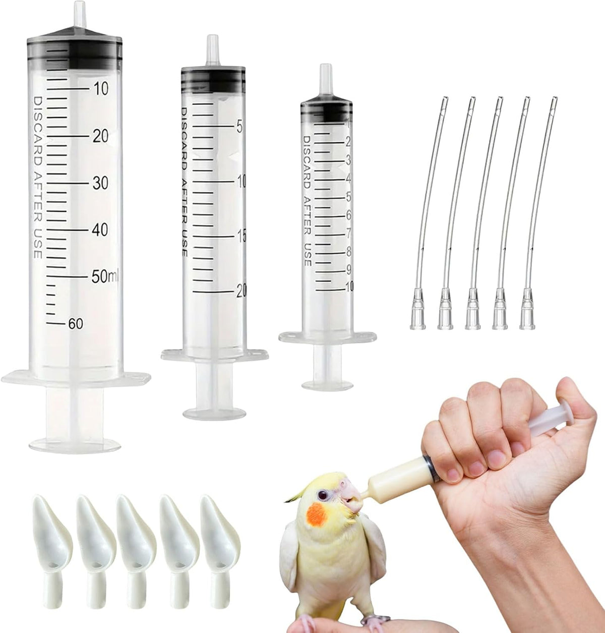 Baby Bird Feeding Syringe Set, Pet Parrot Milk Feeding Syringe with Tubes, Parrot Feeding Tubes Measuring Tools for Feeding Pets Scientific Industrial Labs... (10ml+10ml+20ml+60ml) - Image 7
