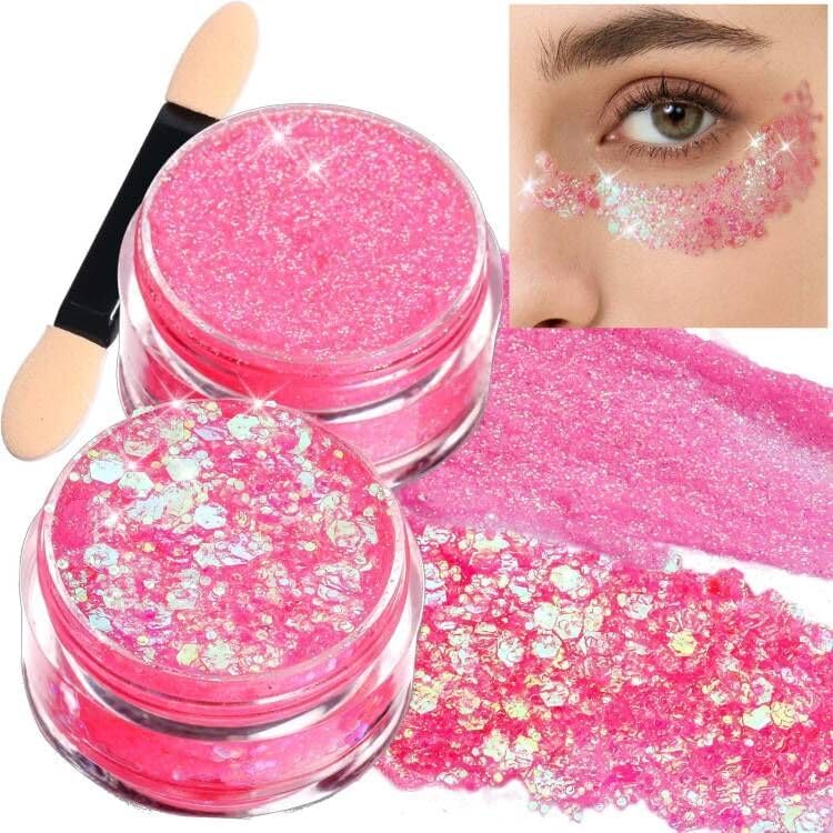 Teenitor Pink Body Glitter Gel two jar festival makeup set front view