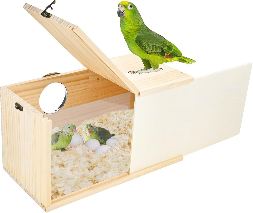 Parakeet Nesting Box Cockatiel Nesting Natural Pine Bird Nest Bird Breeding Box House Acrylic Transparent Bird Box with Detachable Wooden Board for Lovebirds Cockatiel Budgie Conure Parrot L - Image 8