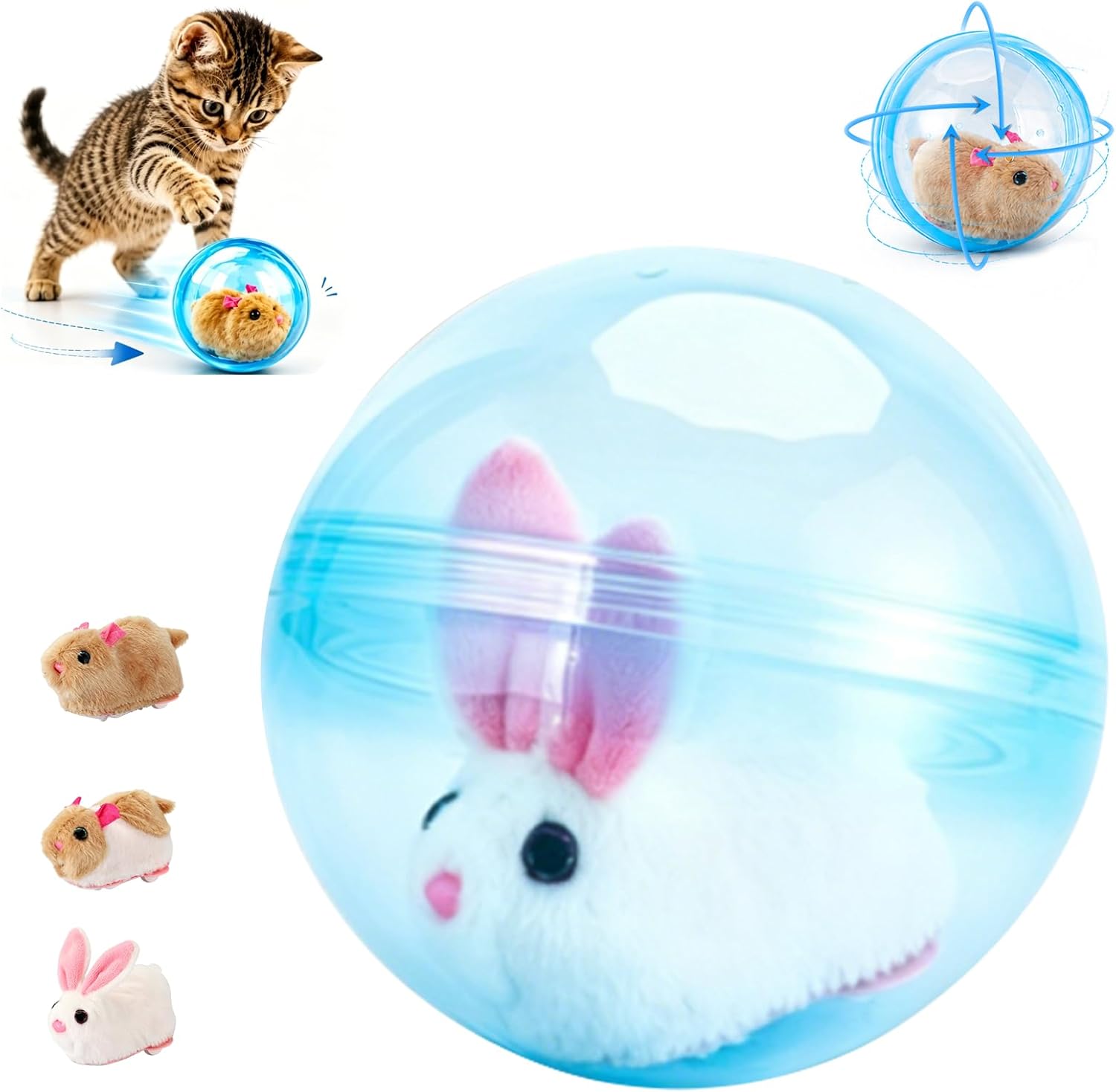 2026 New Self-Rolling Interactive Cat Ball Realistic Animal Automatic Moving Rolling Cat Ball 360 degrees Rolling Spin Moving Cat Ball Fun Indoor Interactive Pet Ball for Cats Dogs Chasing (Blue, Mouse-A) - Image 9
