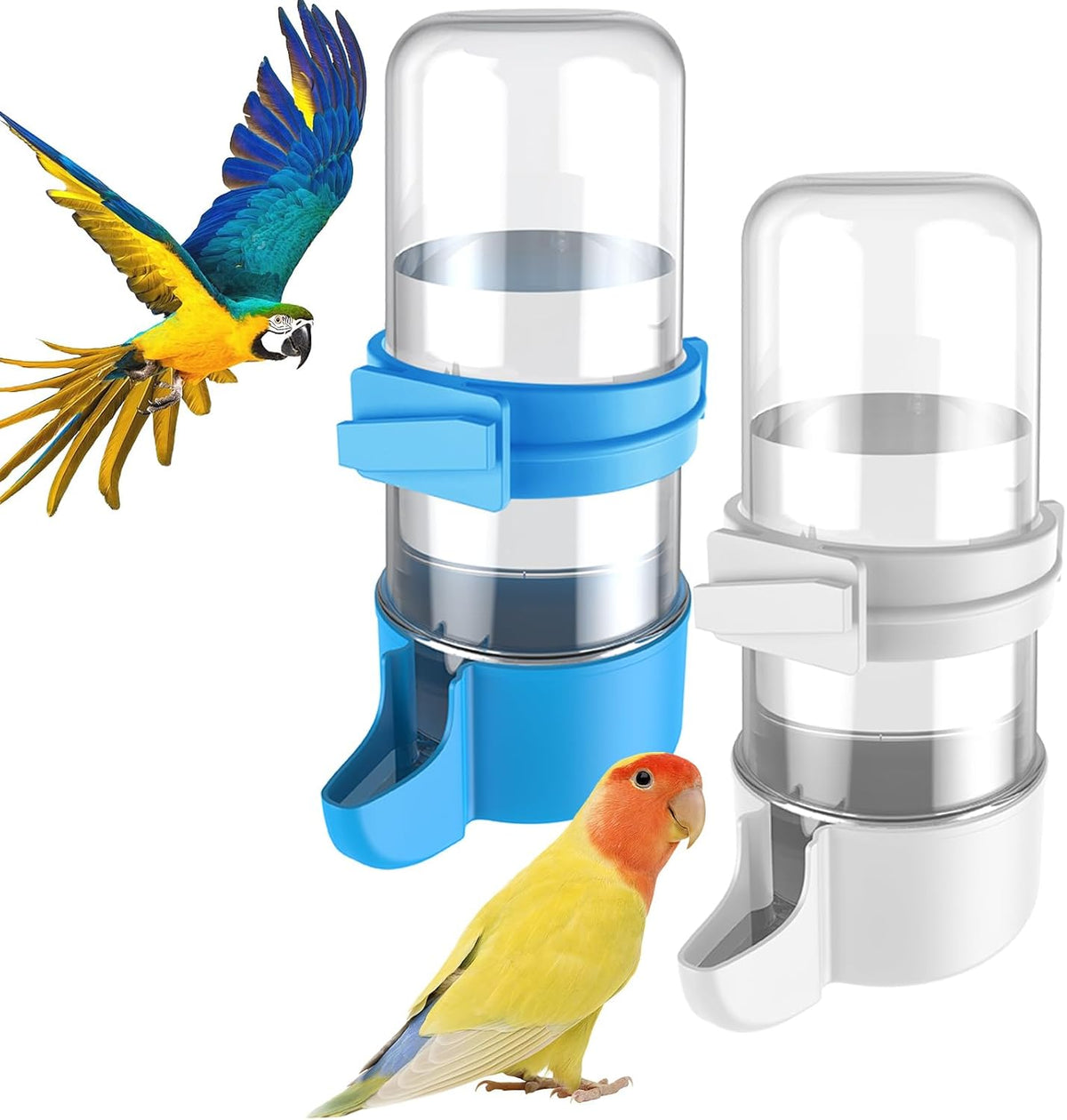 Pawfly 4 Pcs Bird Water Dispenser, Cage Accessories for Parrot & Hamster, Bird Feeder for Cage, White & Blue Waterer for Small Parakeet Cockatiel Budgie Lovebirds - Image 8