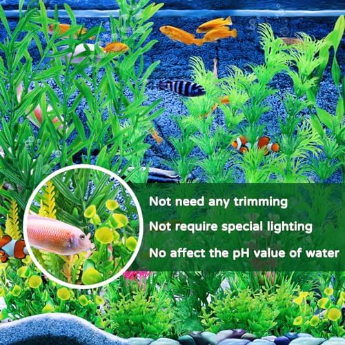 Lush green artificial underwater aquascape created with a twenty piece decoration kit.