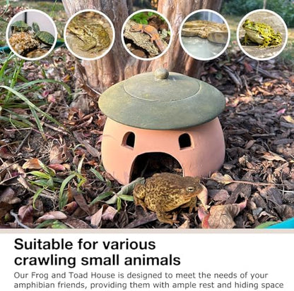 Frog and Toad House 8 x 6Inch Toad House for Outside Garden Reptile Cave Red Pottery Ceramics Small Reptile Cave Hide Reptile Hides and Caves Snake Toad Frog Turtle House Green with Lid - Image 8