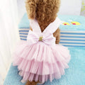 TAPBULL Celestte pet dog dress front view featuring pink striped mesh tutu