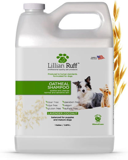 Happy dog after grooming with Lillian Ruff oatmeal shampoo