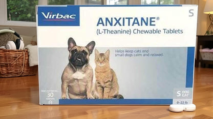 Authentic USA imported Virbac Anxitane packaging detailing stress relief benefits