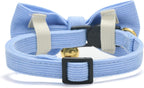 YUDOTE soft corduroy cat collar in blue color with quick release safety buckle close up