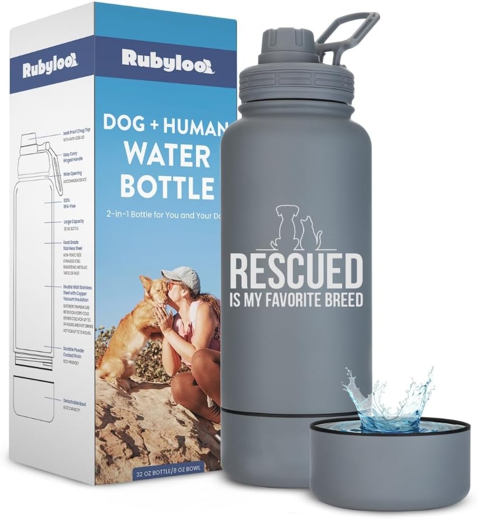 Dog Mom Water Bottle - 32 oz Stainless Steel Double Wall Insulated with 8 oz Detachable Bowl on Bottom - Cool Dog Mom Gifts for Women for Hiking, Walking, Travel and Everyday Adventures - DM Cream - Image 11