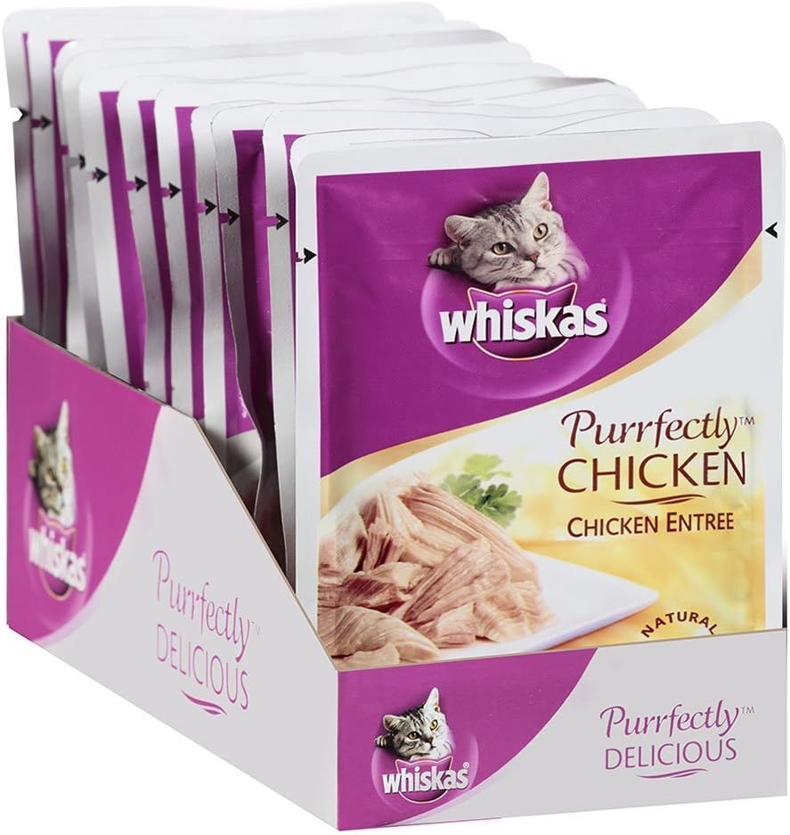 Whiskas chicken wet cat food individual three ounce pouch packaging