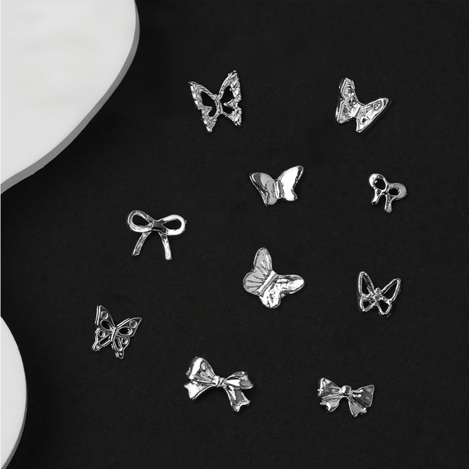 50pcs 3D Mini Metal Punk Nail Art Studs, Silver Butterfly Bowknot Alloy Decoration, Rivet Nail Charms Rhinestones for Nails Art DIY Design US255 (Silvery Small Butterfly) - Image 1