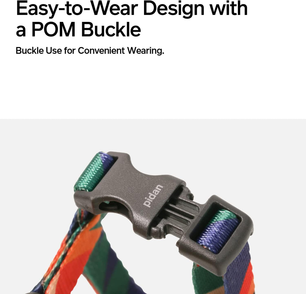 Lightweight silky polyester cat harness straps on multicolor patterned material