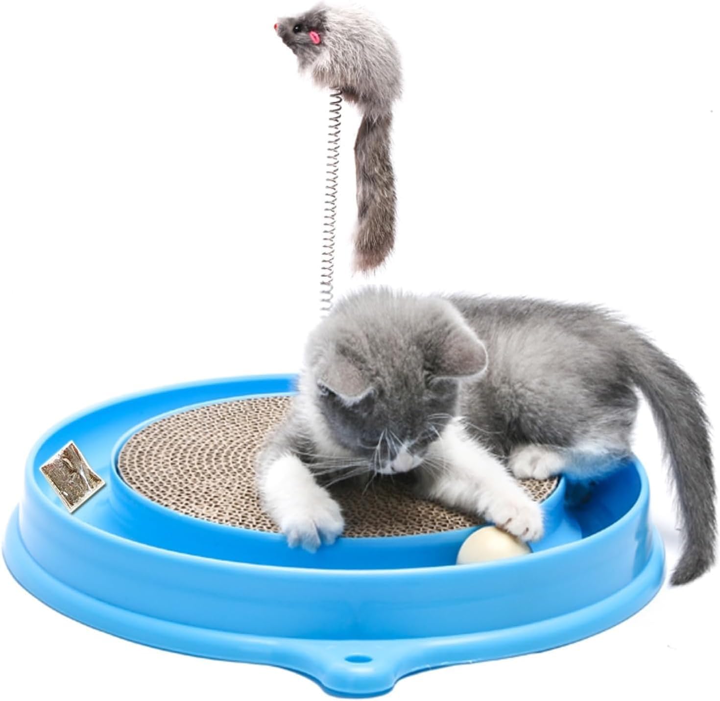 AUOON Cat Scratcher Toy with Ball Track - 3 in 1 Interactive Cat Toy, Cat Scratch Pad with Cat Ball Toy and Plush Cat Mouse Toy for Indoor Cats and Kittens (Gray) - Image 9