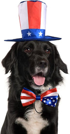 Vehomy Uncle Sam pet costume front view on a retriever dog