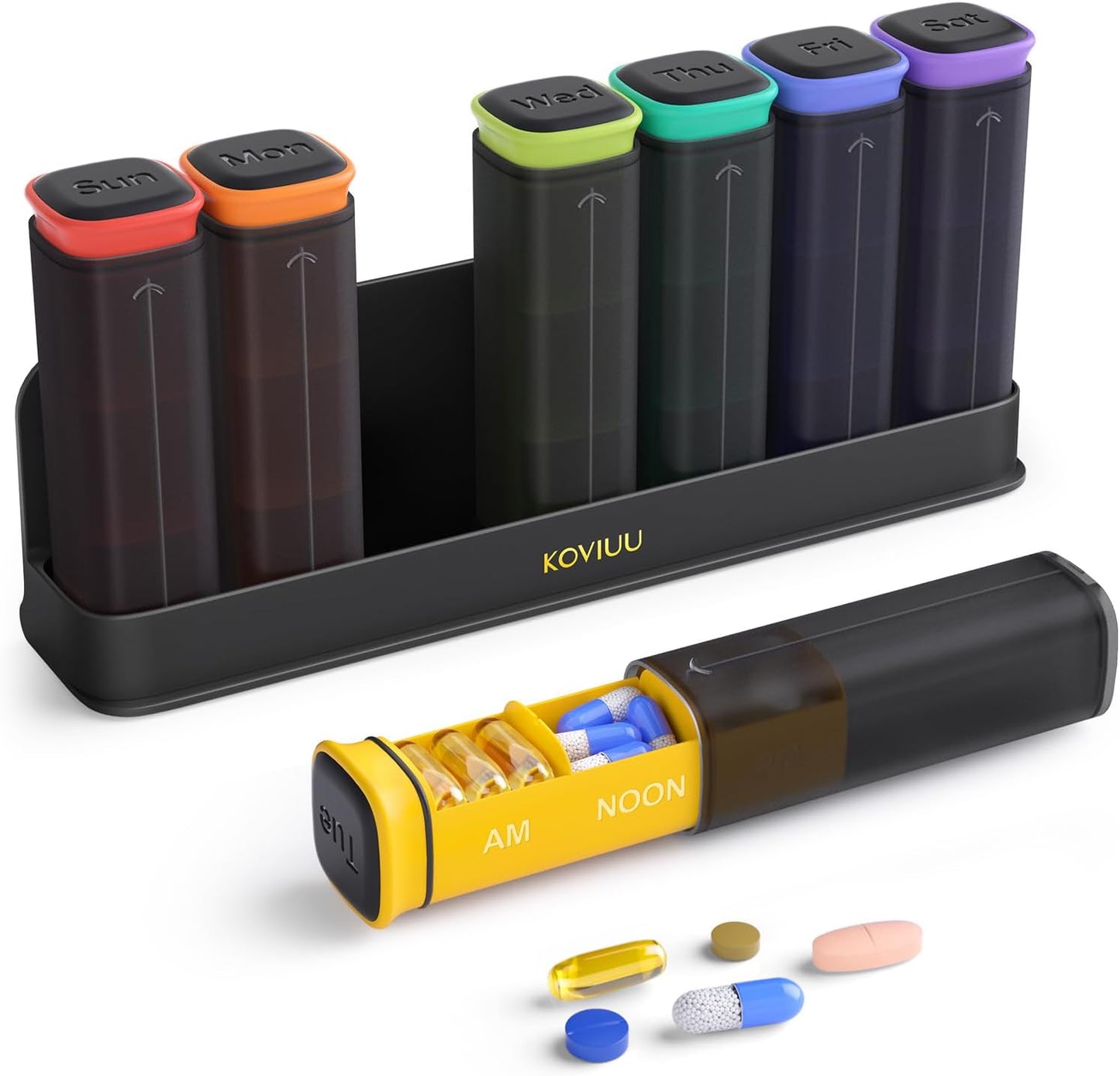 KOVIUU weekly pill organizer front view showing three times a day compartments