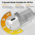 ZOVII pet hair vacuum system displaying the wireless electric clipper and paw trimmer attachments