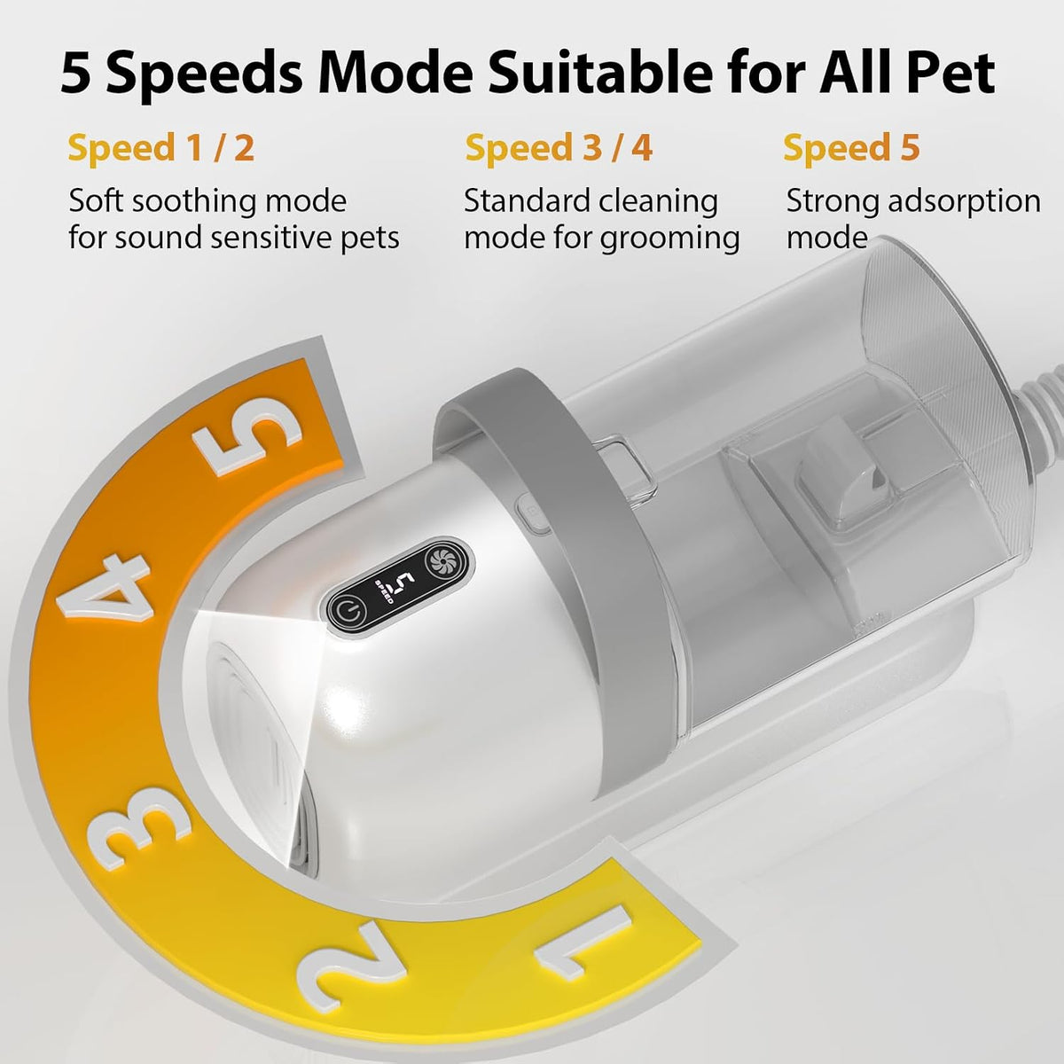 ZOVII pet hair vacuum system displaying the wireless electric clipper and paw trimmer attachments