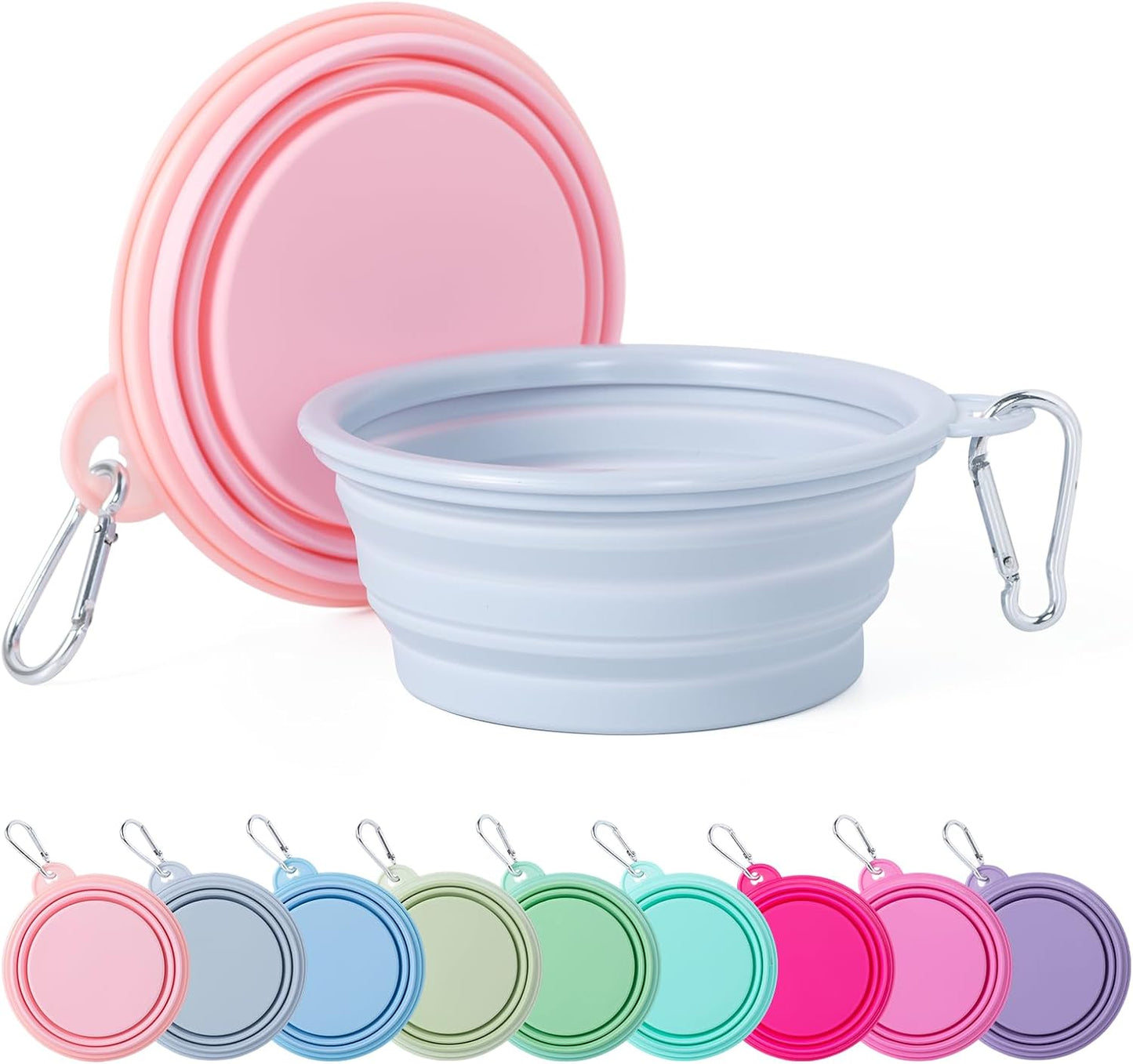 SLSON Collapsible Dog Bowl, 2Pack Macaron Color Pet Travel Bowls Silicone Foldable Water Feeder Dish for Small to Large Dogs Cat Walking Hiking Camping (Macaron Blue and Light Grey, Small) - Image 15