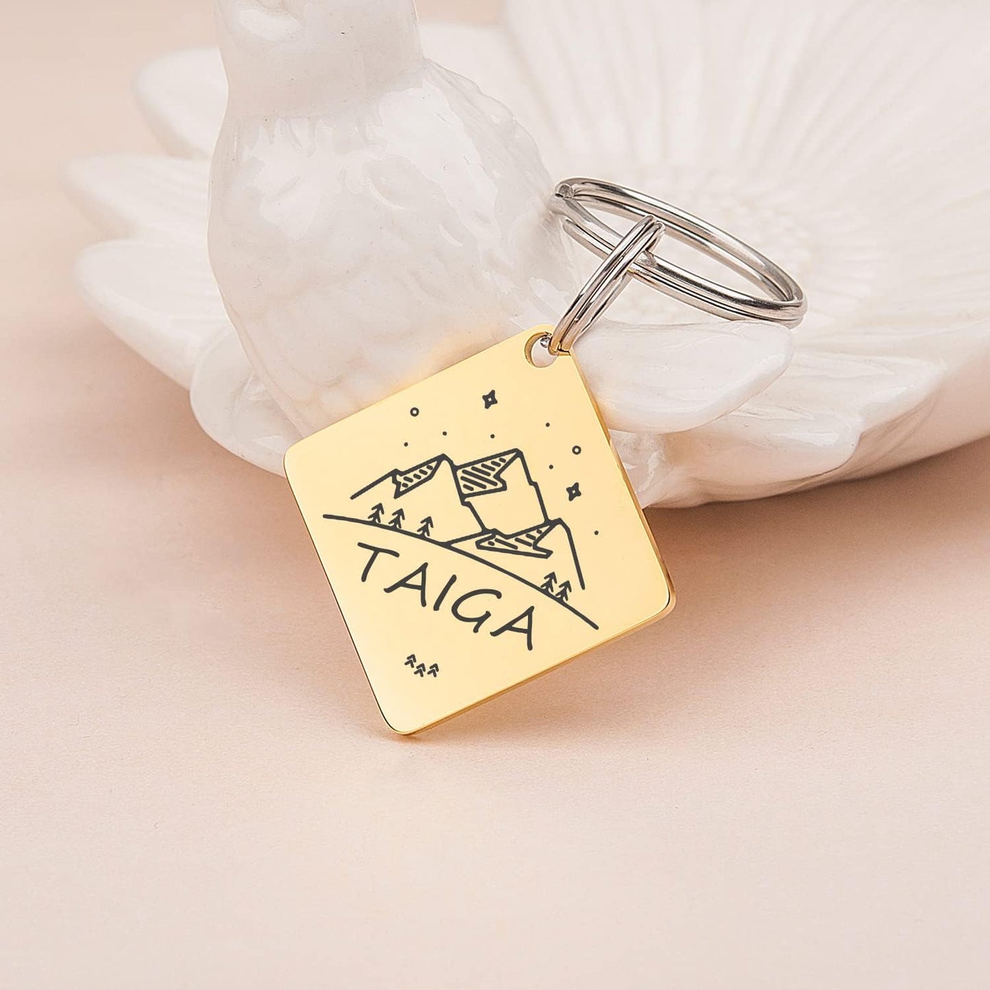 Anavia Outdoor Theme Pet ID Tags, Wilderness Mountain Sea, Diamond Shape Personalized Dog Name Tag Cat Tag, Glossy Stainless Steel Gold Plated Dog Collar Tag (Medium, Silver) - Image 9
