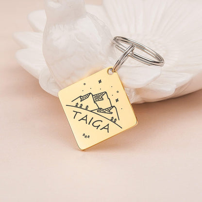Anavia Outdoor Theme Pet ID Tags, Wilderness Mountain Sea, Diamond Shape Personalized Dog Name Tag Cat Tag, Glossy Stainless Steel Gold Plated Dog Collar Tag (Medium, Silver) - Image 9