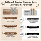 MANON ROSA cat grooming gloves illustrating sixteen inch extended forearm protection.