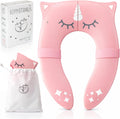 Hippypotamus travel potty seat pink unicorn front view on toilet