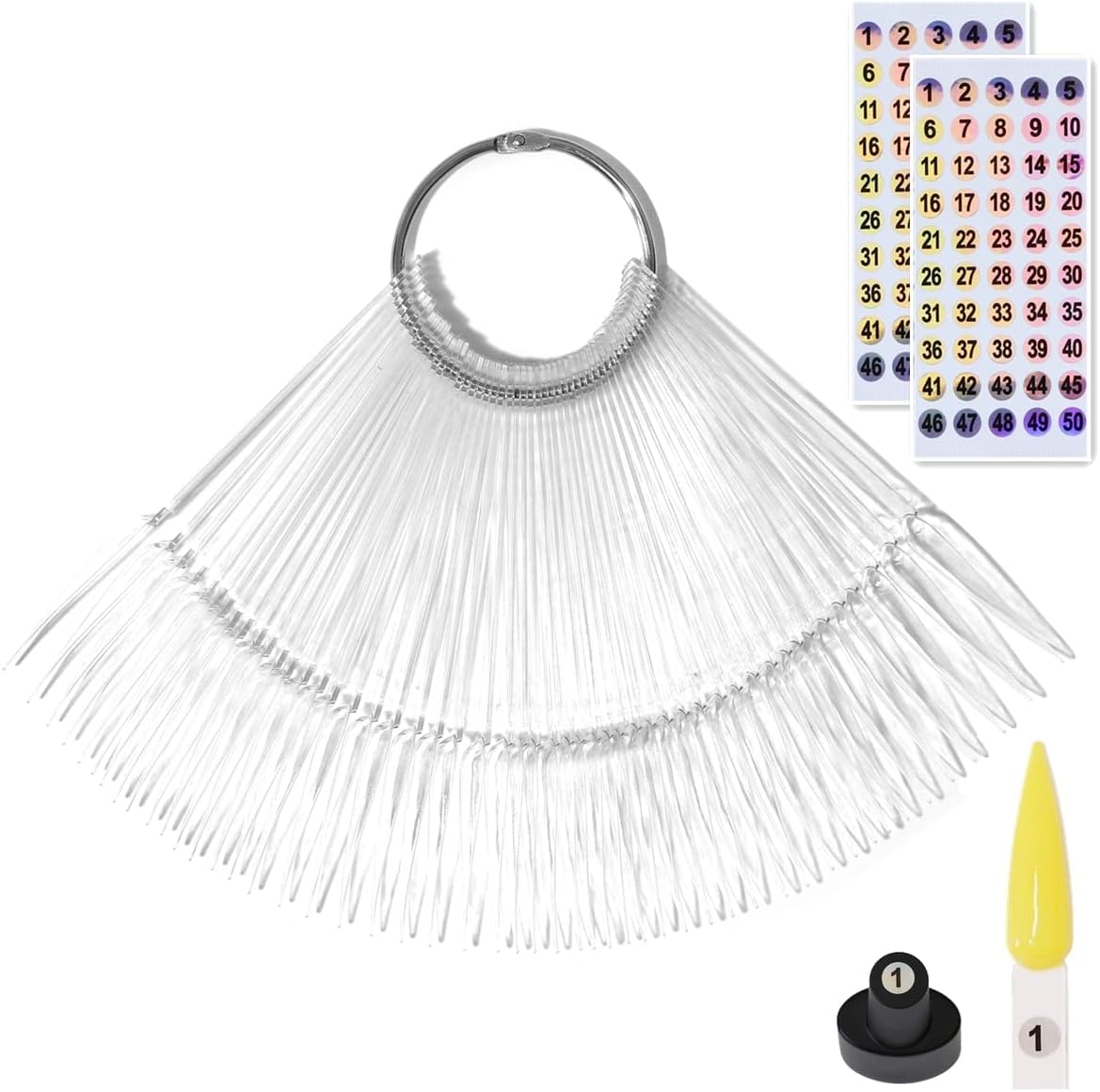 Vuojur 50 pieces clear nail swatch sticks with numbered stickers front view