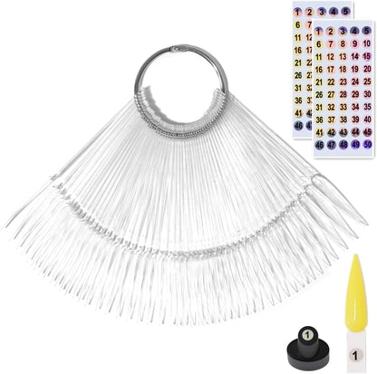 Vuojur 50 pieces clear nail swatch sticks with numbered stickers front view