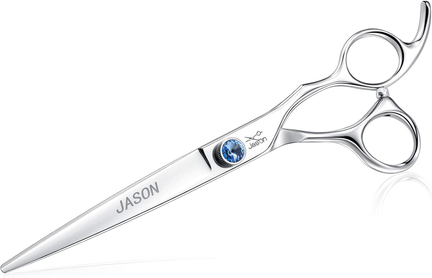 JASON Curved Dog Grooming Scissors - 8" Ergonomic Pets Cats Trimming Shears with Offset Handle and a Jewelled Screw for Right Handed Groomers Long Sharp Comfortable Christmas Gift - Image 10