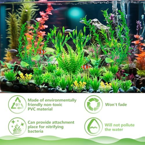 Diverse pack of twenty six green artificial plants for multi layered aquascaping