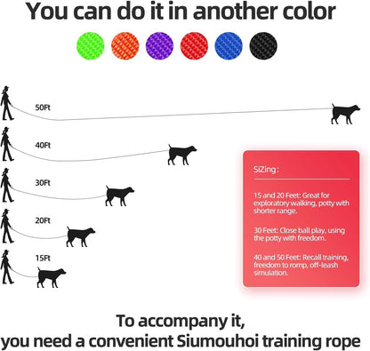 Authentic Siumouhoi pink tracking lead extended on grass for distance recall training exercises.