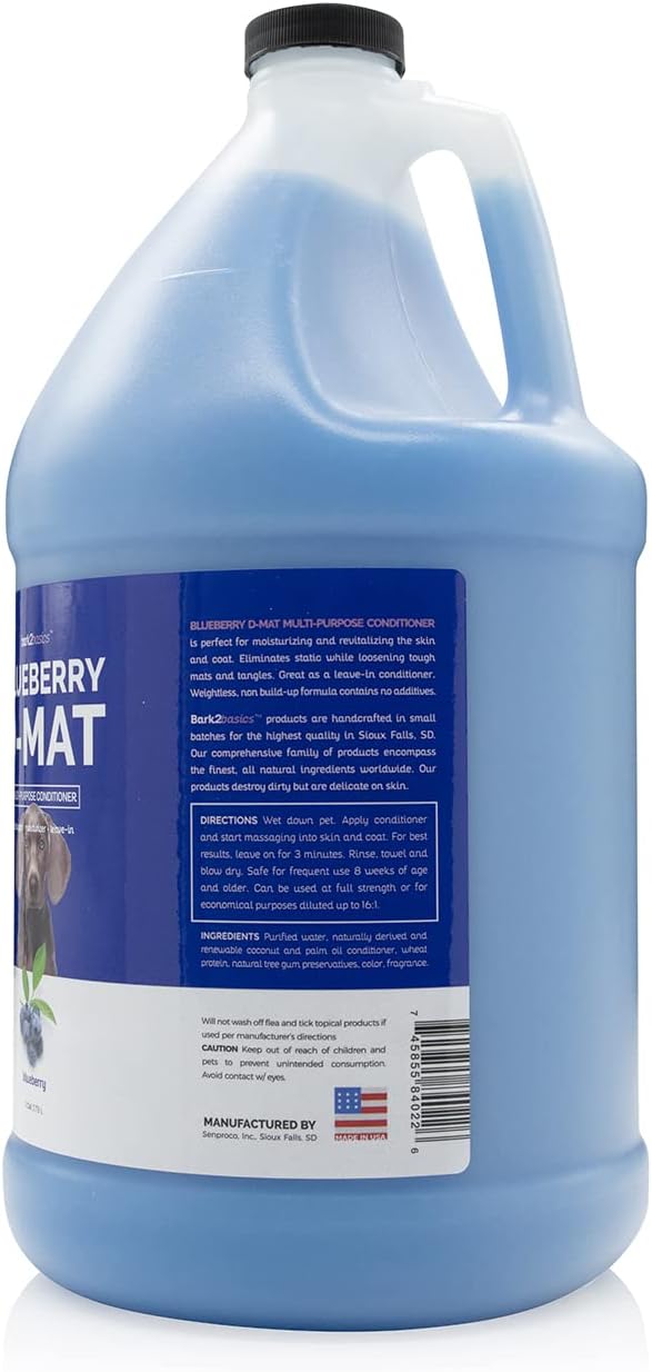 Bark2Basics professional pet detangler conditioner showing product label details and dilution instructions