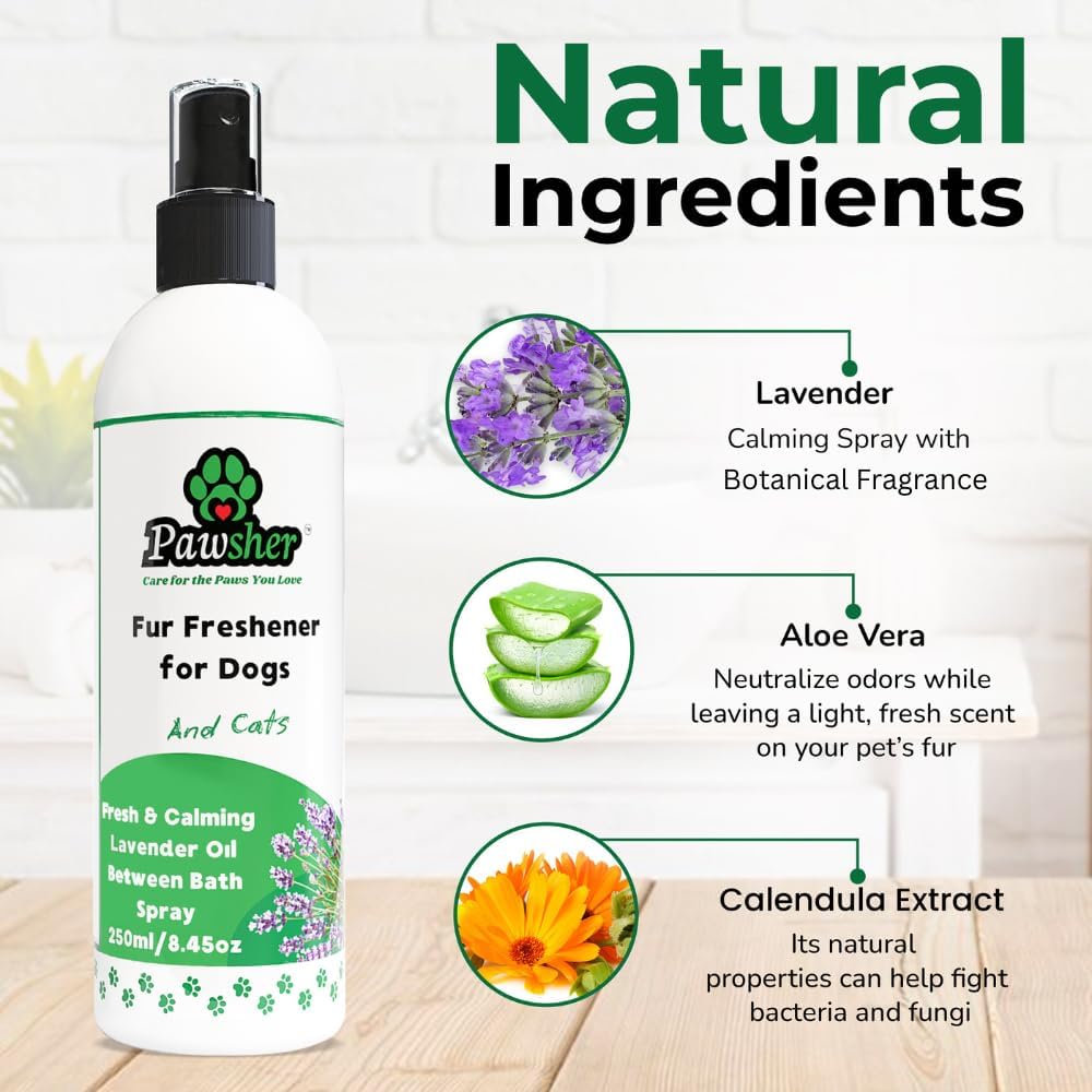 Long-lasting lavender pet freshener spray packaging details