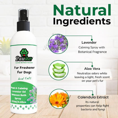 Long-lasting lavender pet freshener spray packaging details