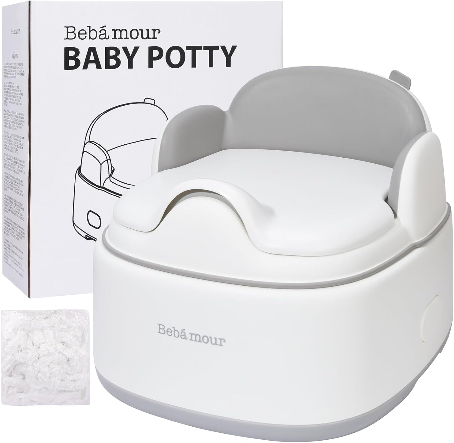 Bebamour 3-in-1 potty training toilet front view in grey
