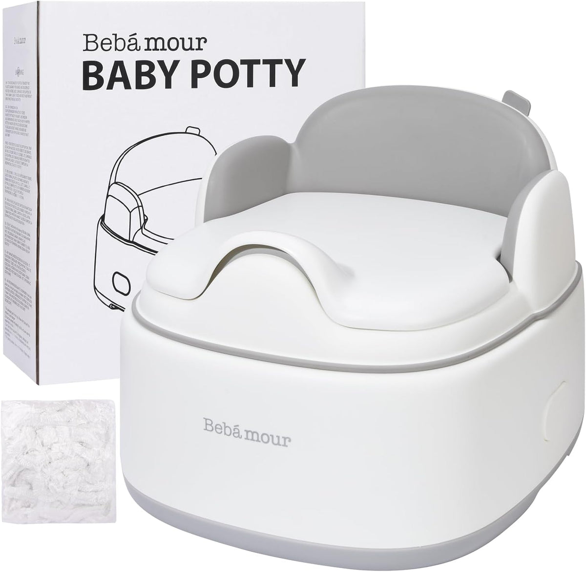 Bebamour 3-in-1 potty training toilet front view in grey