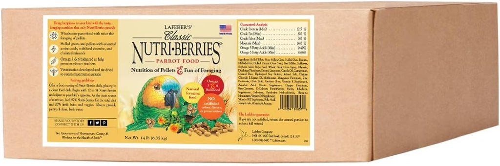 Back of Lafeber Classic Nutri-Berries packaging showing ingredients