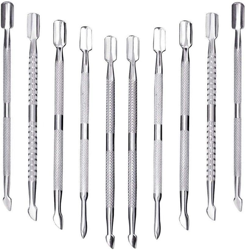 Creatiee Pro 10 piece stainless steel cuticle pusher and remover set front view