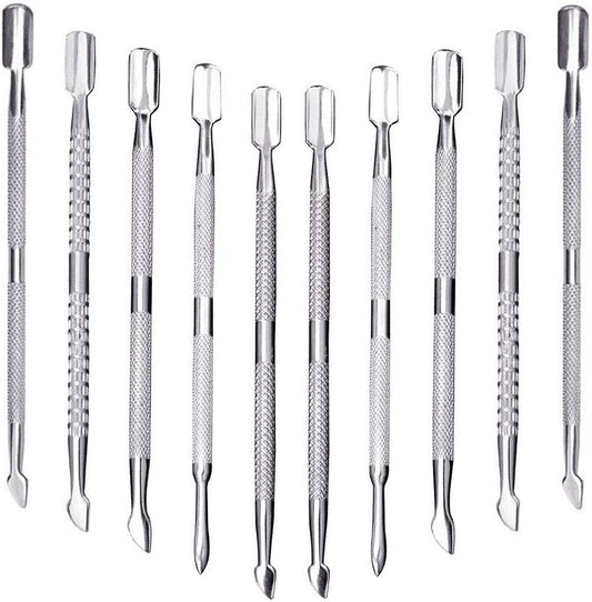 Creatiee Pro 10 piece stainless steel cuticle pusher and remover set front view