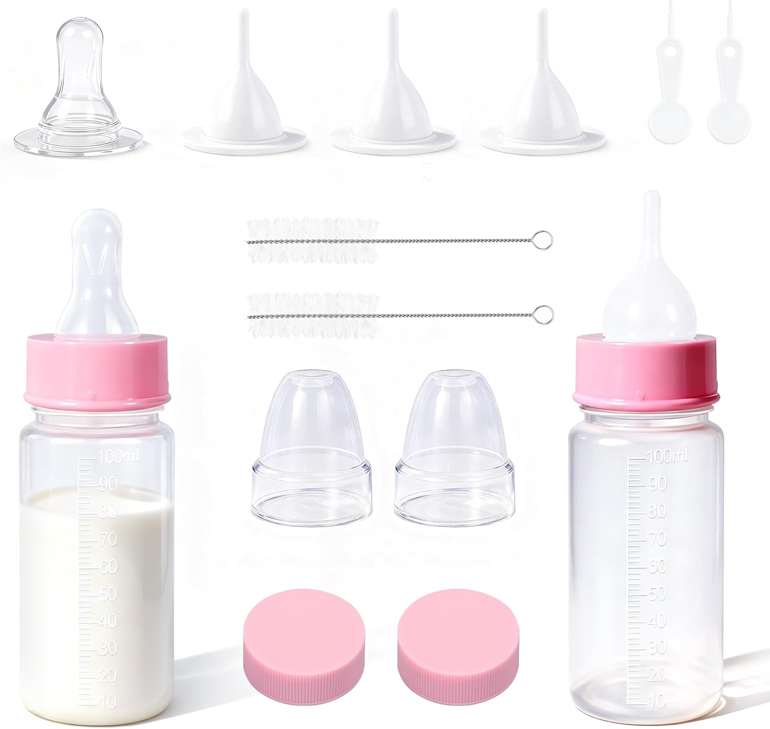 DEMORA Kitten Bottle Feeding Kit, Graduated Nursing Feeding Bottles for Pet Kitten Puppy Hamster Rabbit with Two Kinds of Replaceable Nipples Feeder (Clear, 4 oz) - Image 8