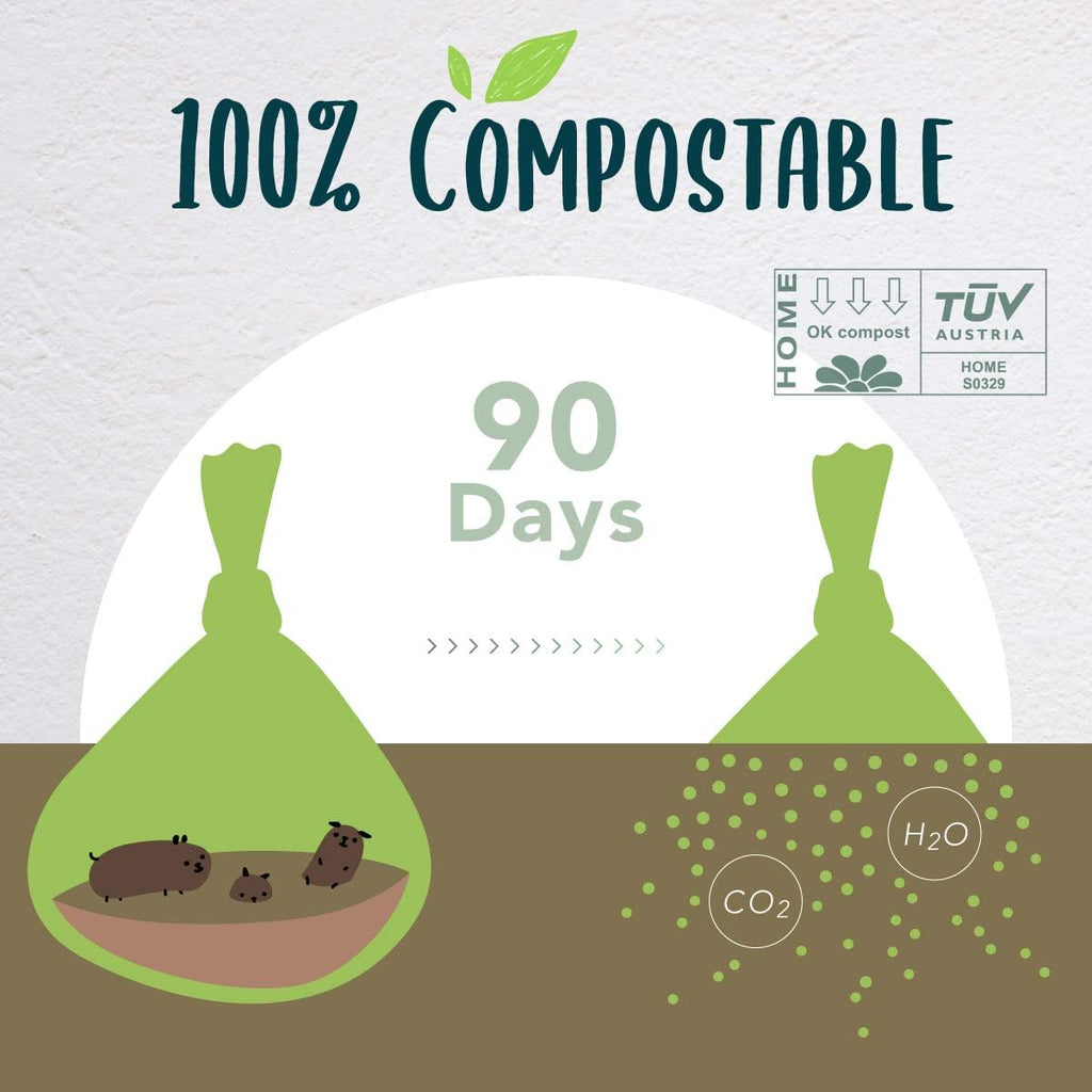 Moonygreen plant based pet waste bags roll showing easy tear perforation.