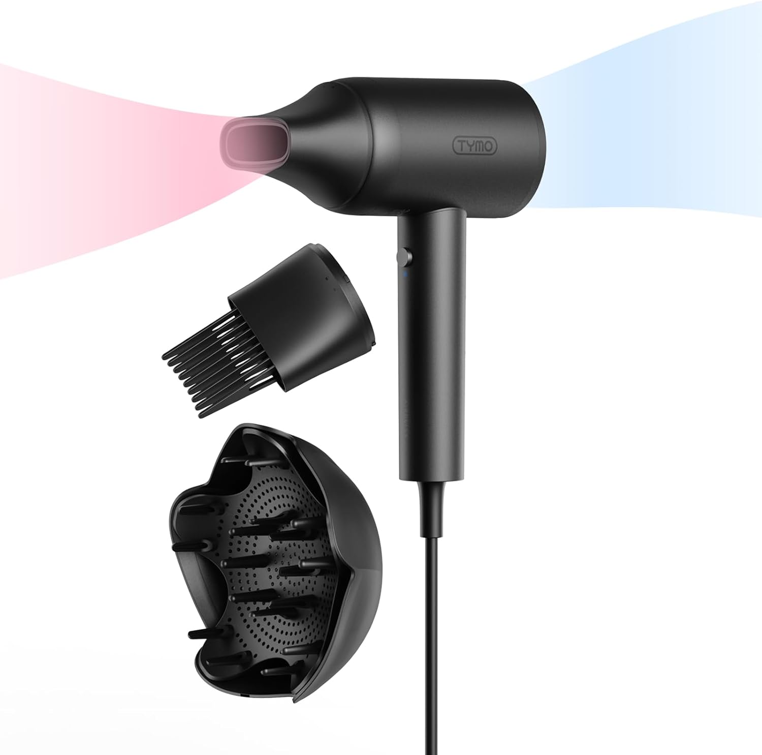 Tymo professional ionic hair dryer black front view