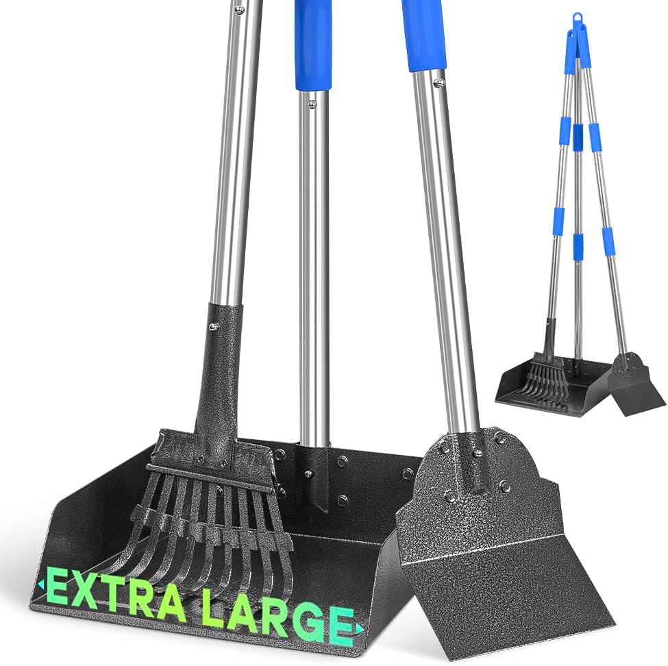 GUOOUG stainless steel dog pooper scooper set front view for outdoor pet waste management.