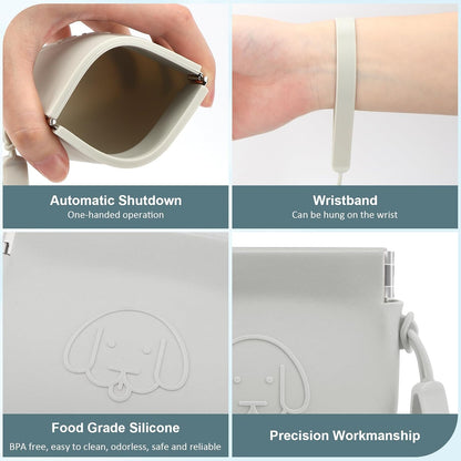 Pocket sized WALLFID dog treat pouch with attached wrist strap on a walk