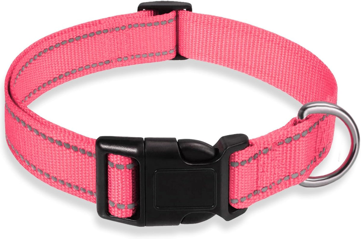 Reflective Dog Collar with Buckle Adjustable Safety Nylon Collars for Small Medium Large Dogs, Pink S - Image 15