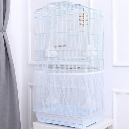 Close up of stretchy nylon bird cage seed catcher showing elastic bands