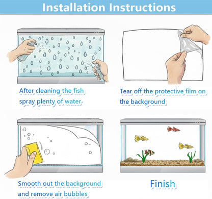Water-activated static cling fish tank backdrop sticker showing easy bubble removal process