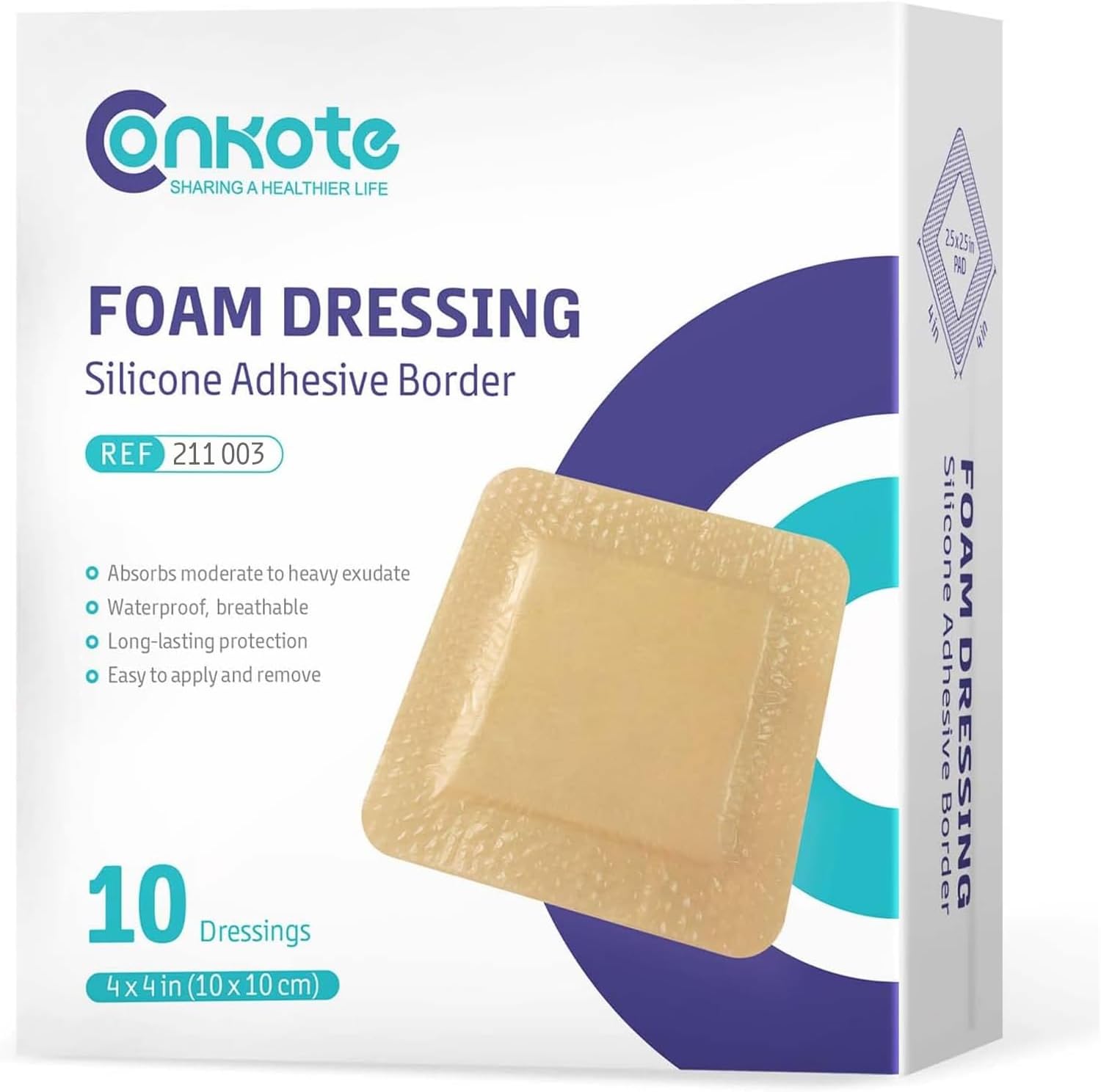 Conkote Silicone Adhesive Foam Dressings 10 pack box front view advanced wound care product.