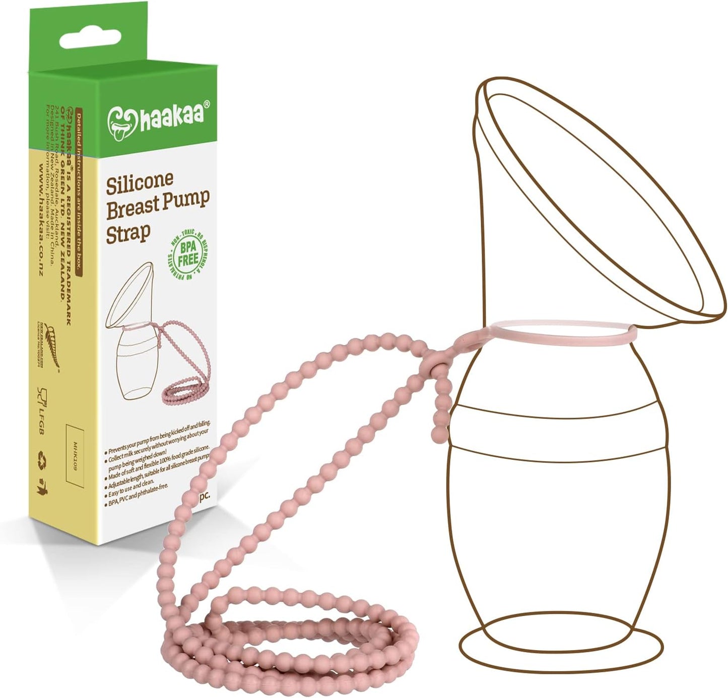 Haakaa Silicone Breast Pump Strap front view in Blush color