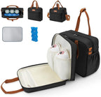 HavenMinds detachable breast milk cooler travel bag front view showing black exterior and premium brown handles.
